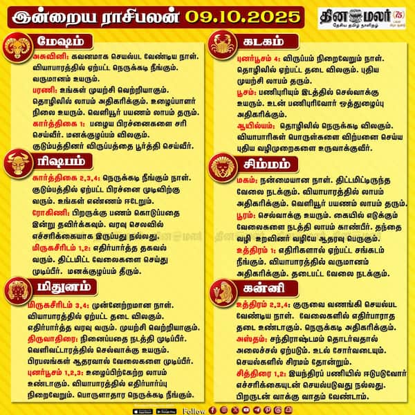 இன்றைய ராசிபலன் [09.10.2025] 