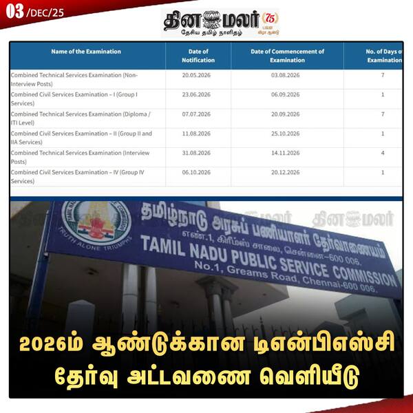 2026ம் ஆண்டுக்கான டிஎன்பிஎஸ்சி தேர்வு அட்டவணை வெளியீடு 