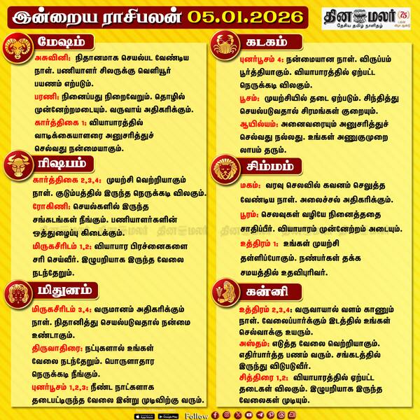 இன்றைய ராசிபலன் (05-01-2026)