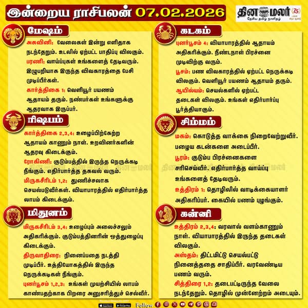இன்றைய ராசிபலன் (07-02-2026) 