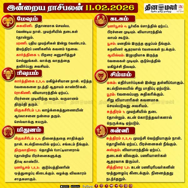 இன்றைய ராசிபலன் (11-02-2026) 