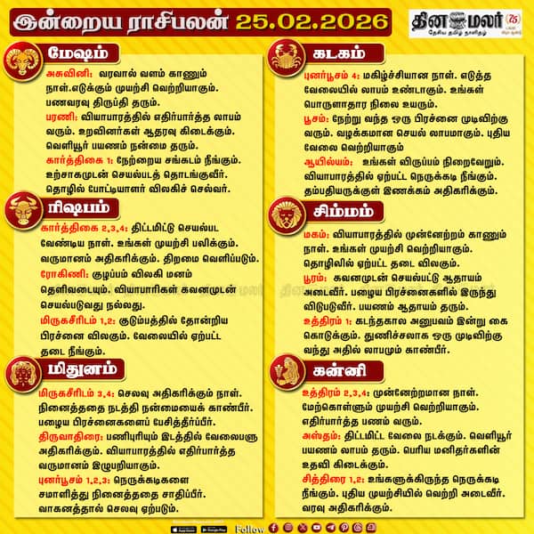 இன்றைய ராசிபலன் ( 25- 02- 2026) 