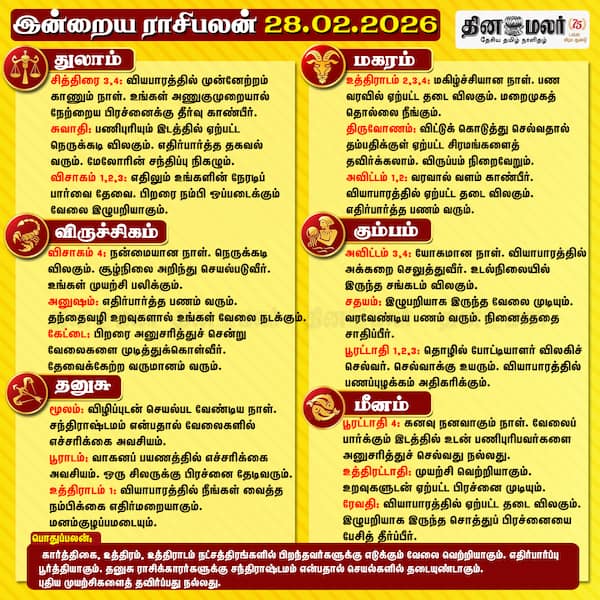 இன்றைய ராசிபலன் (28- 02- 2026)