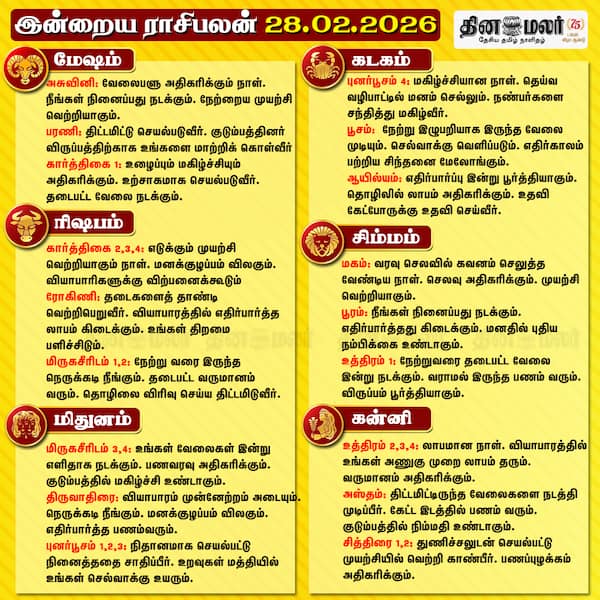 இன்றைய ராசிபலன் (28- 02- 2026)