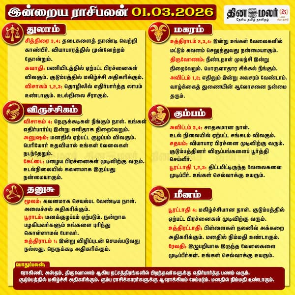 இன்றைய ராசிபலன் (01- 03- 2026)