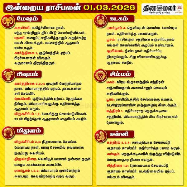 இன்றைய ராசிபலன் (01- 03- 2026)