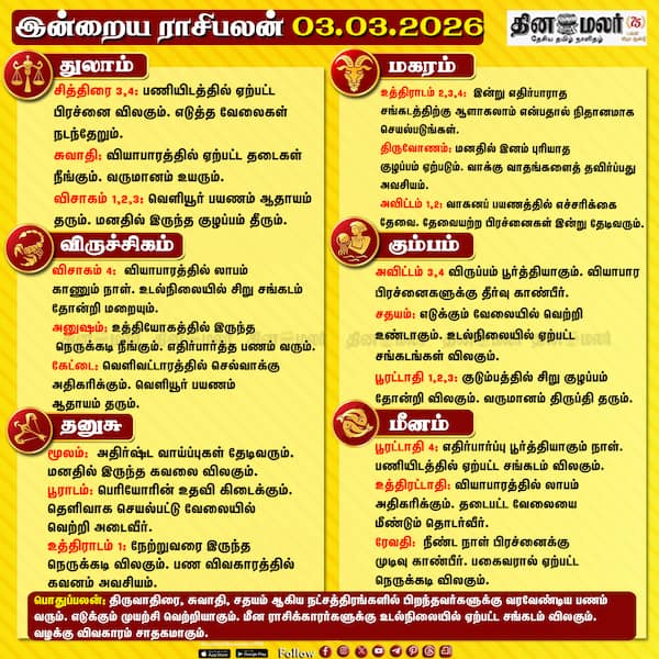 இன்றைய ராசிபலன் (03- 03- 2026)