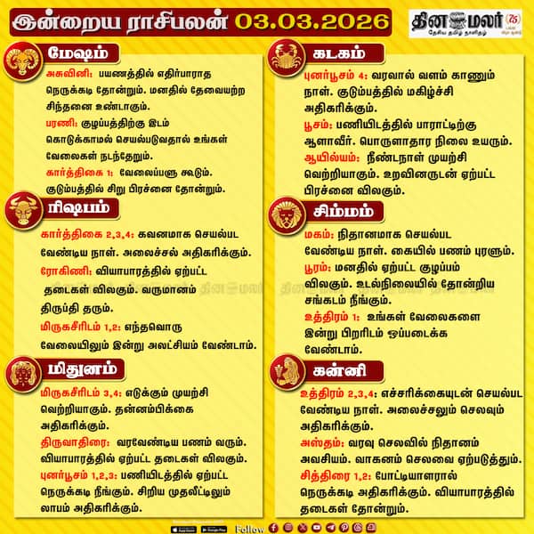 இன்றைய ராசிபலன் (03- 03- 2026)