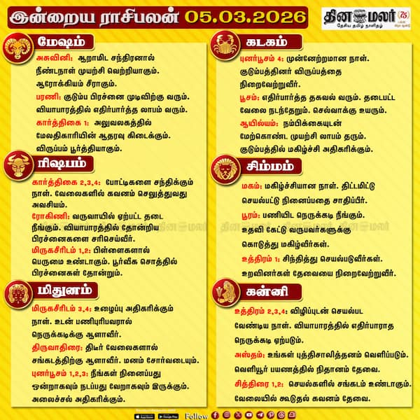இன்றைய ராசிபலன் (05/03/2026) 