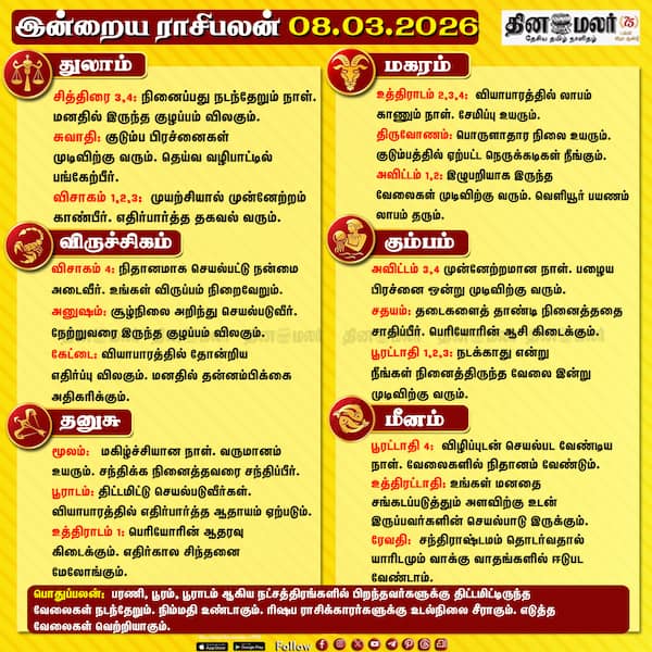 இன்றைய ராசிபலன் (08/03/2026) 
