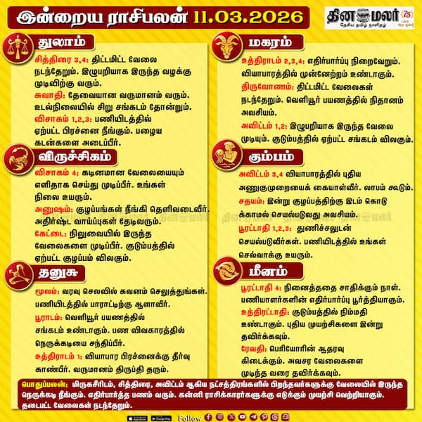 இன்றைய ராசிபலன் (11/03/2026) 