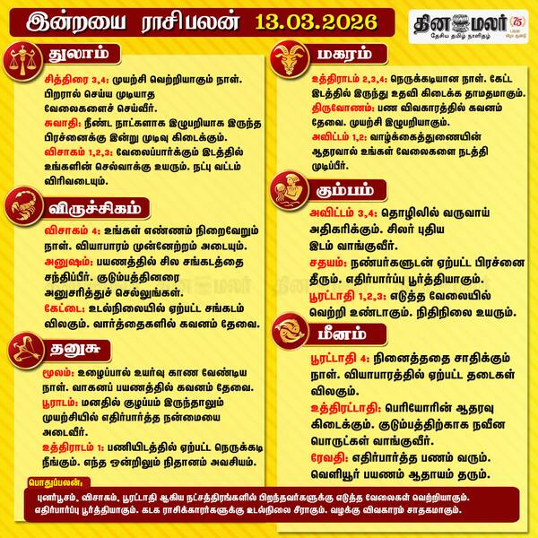 இன்றைய ராசிபலன் (13/03/2026) 