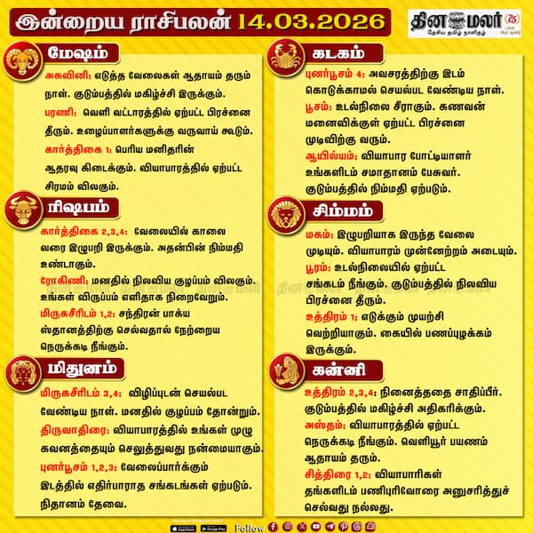 இன்றைய ராசிபலன் ( 14/03/2026 ) 