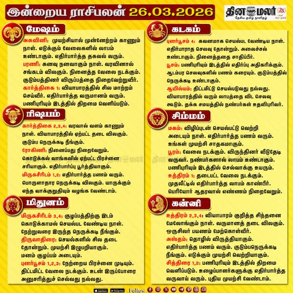 இன்றைய ராசிபலன் (26/03/2026)