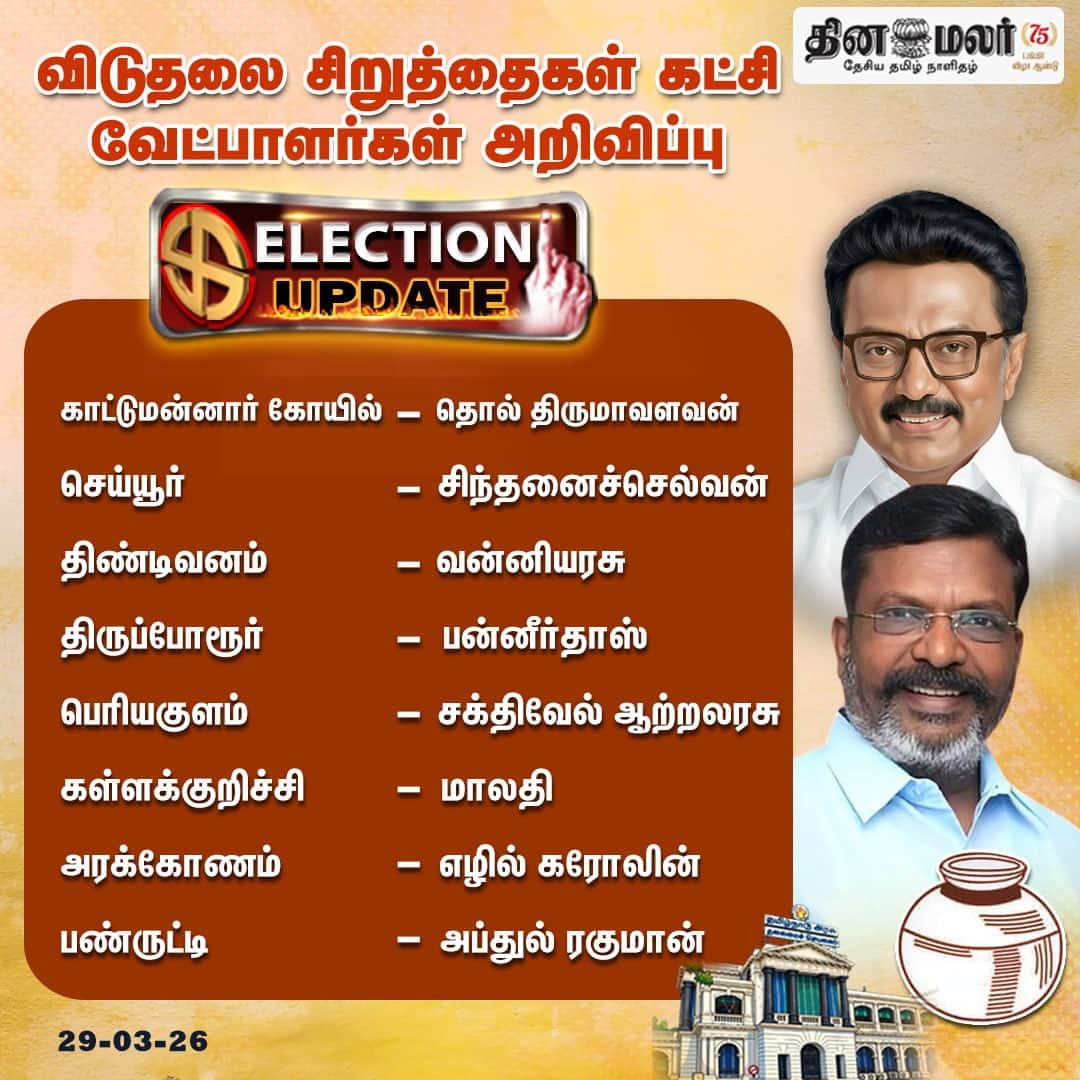 விடுதலை சிறுத்தைகள் கட்சி வேட்பாளர்கள் அறிவிப்பு  