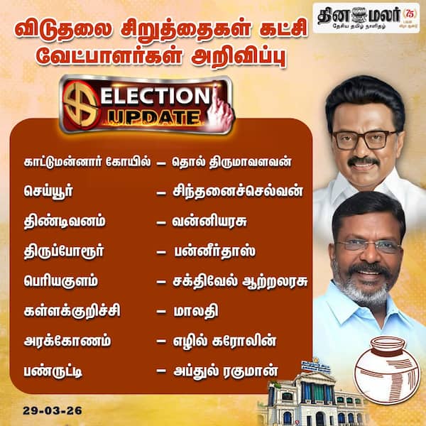 விடுதலை சிறுத்தைகள் கட்சி வேட்பாளர்கள் அறிவிப்பு 