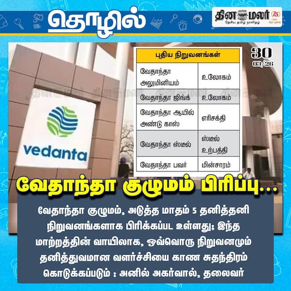 வேதாந்தா குழுமம் பிரிப்பு...