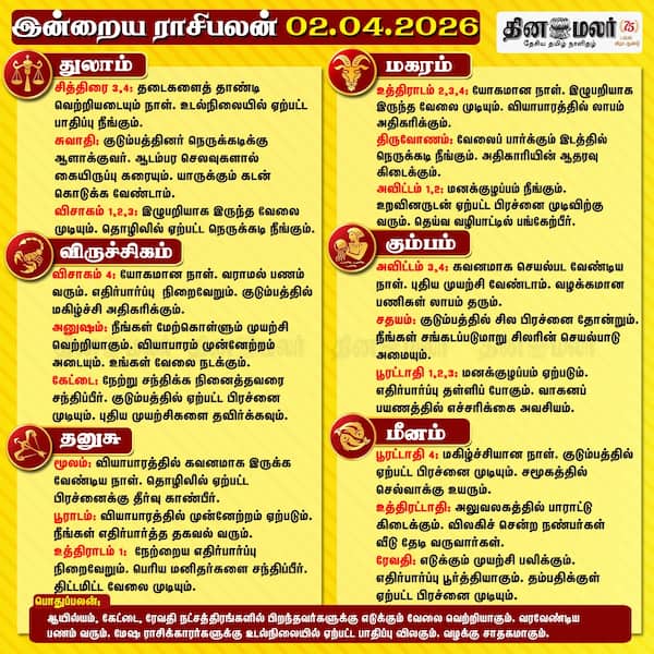 இன்றைய ராசிபலன் (02/04/2026) 