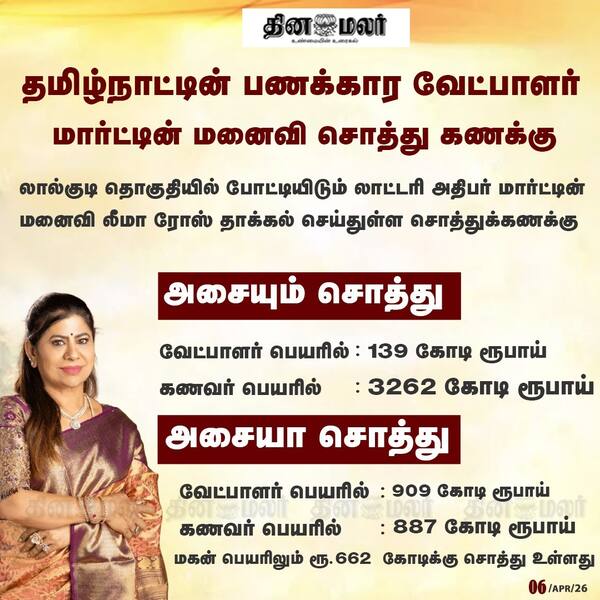 தமிழ்நாட்டின் பணக்கார வேட்பாளர் மார்ட்டின் மனைவி சொத்து கணக்கு 