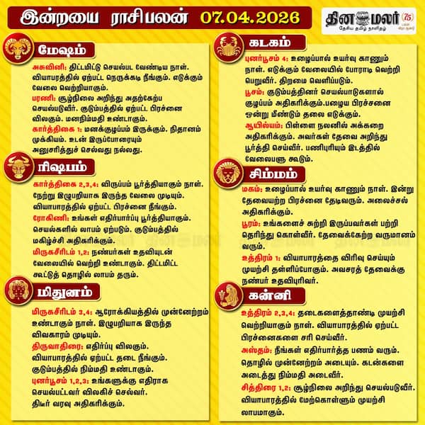 இன்றைய ராசிபலன் ( 07/04/2026 ) 
