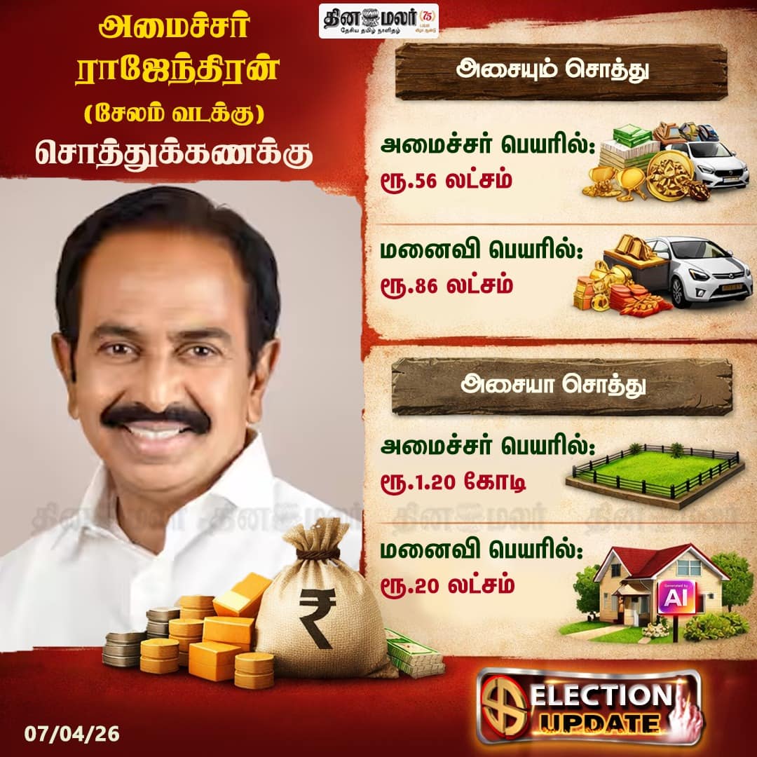 அமைச்சர் ராஜேந்திரன் (சேலம் வடக்கு) சொத்துக்கணக்கு 