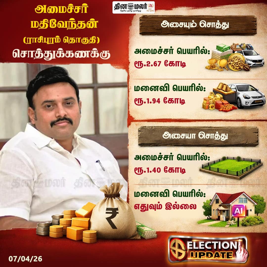 அமைச்சர் மதிவேந்தன் (ராசிபுரம் தொகுதி) சொத்துக்கணக்கு 
