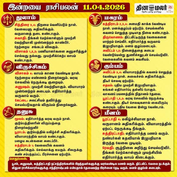 இன்றைய ராசிபலன் (11/04/2026) 