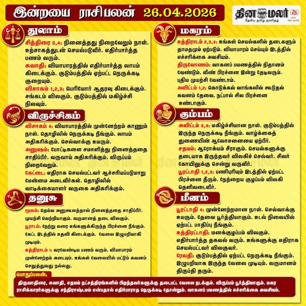 இன்றைய ராசிபலன் (26/04/2026) 