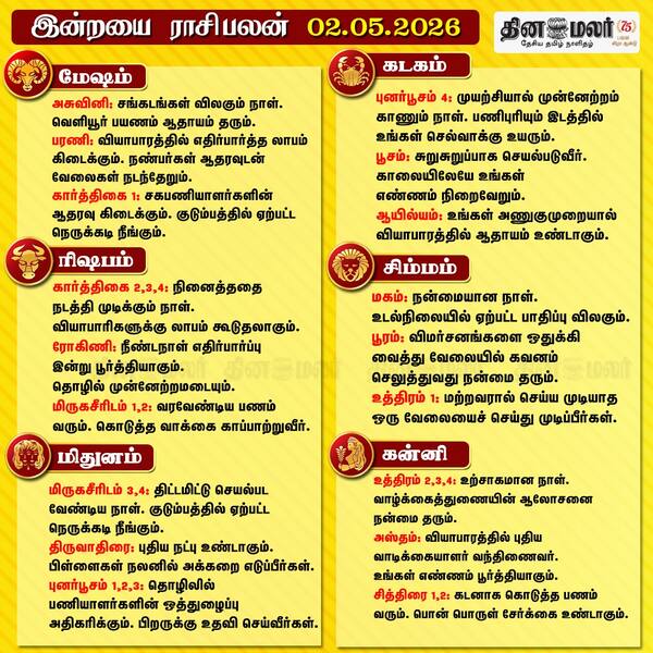 இன்றைய ராசிபலன் (02/05/2026) 