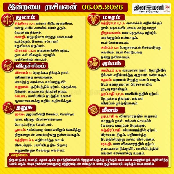 இன்றைய ராசிபலன் (06/05/2026) 