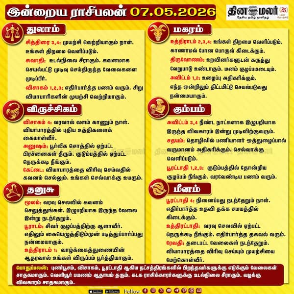 இன்றைய ராசிபலன் (07/05/2026)
