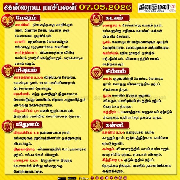 இன்றைய ராசிபலன் (07/05/2026) 