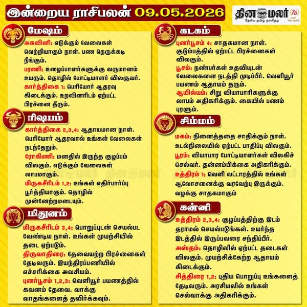 இன்றைய ராசிபலன் (09/05/2026) 
