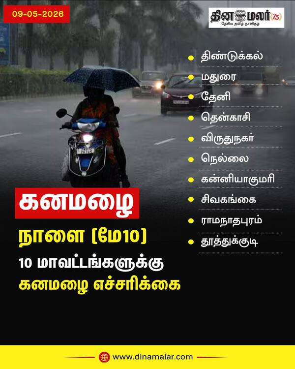 கனமழைக்கு வாய்ப்பு நாளை (மே10) 
