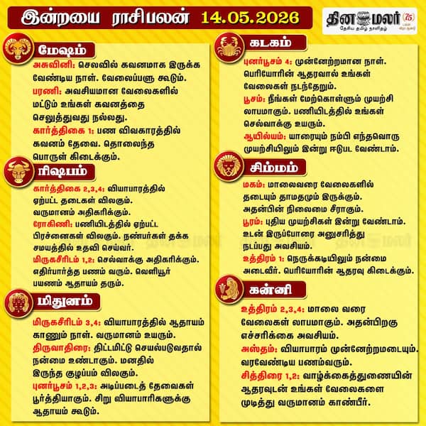 இன்றைய ராசிபலன் ( 14/05/2026) 