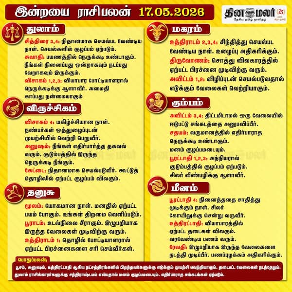 இன்றைய ராசிபலன் (17/05/2026) 