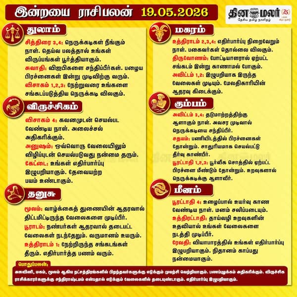 இன்றைய ராசிபலன் (19/05/2026) 