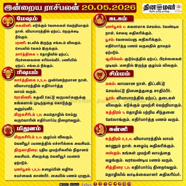 இன்றைய ராசிபலன் (20/05/2026) 