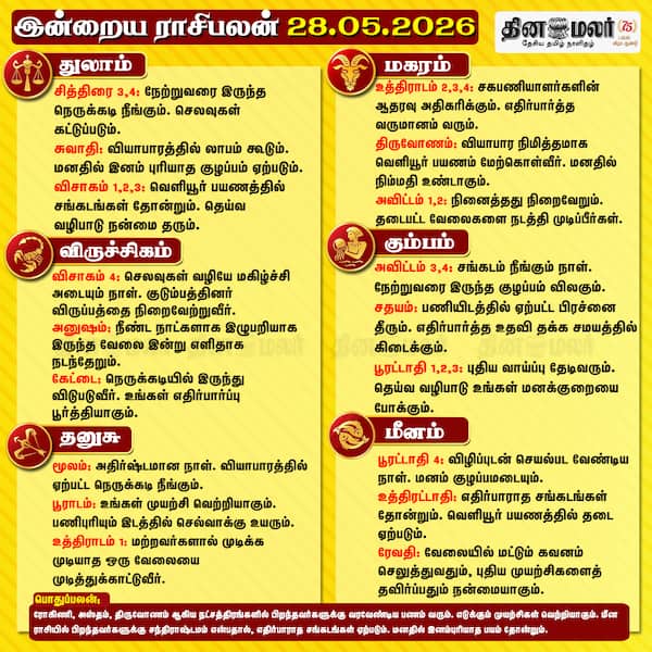 இன்றைய ராசிபலன் (28/05/2026) 