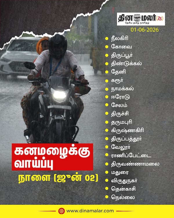 கனமழைக்கு வாய்ப்பு நாளை (ஜூன் 02) 