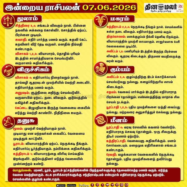 இன்றைய ராசிபலன் (07/06/2026) 