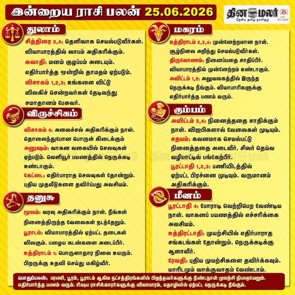 இன்றைய ராசிபலன் ( 25/6/2026 ) 