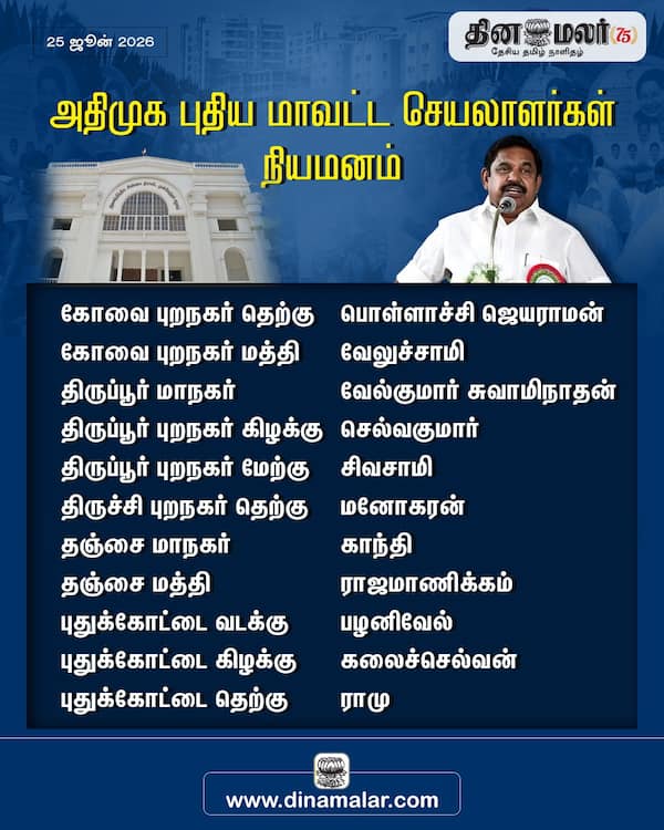 அதிமுக புதிய மாவட்ட செயலாளர்கள் நியமனம் 