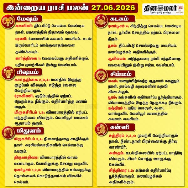 இன்றைய ராசிபலன் ( 27/06/2026 ) 