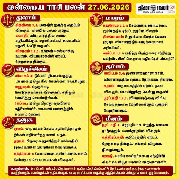 இன்றைய ராசிபலன் ( 27/6/2026 ) 
