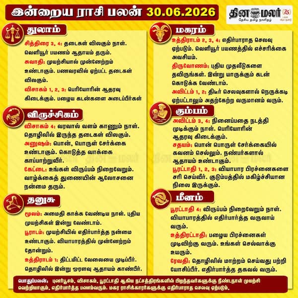 இன்றைய ராசிபலன் (30-6-2026 ) 