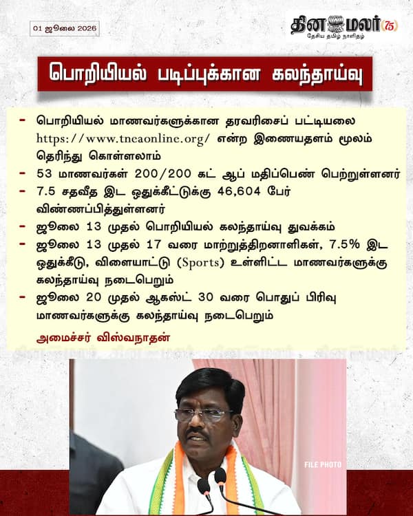 பொறியியல் படிப்புக்கான கலந்தாய்வு 