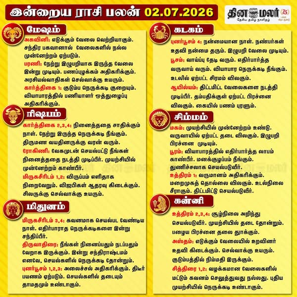 இன்றைய ராசிபலன் ( 2/07/2026 ) 