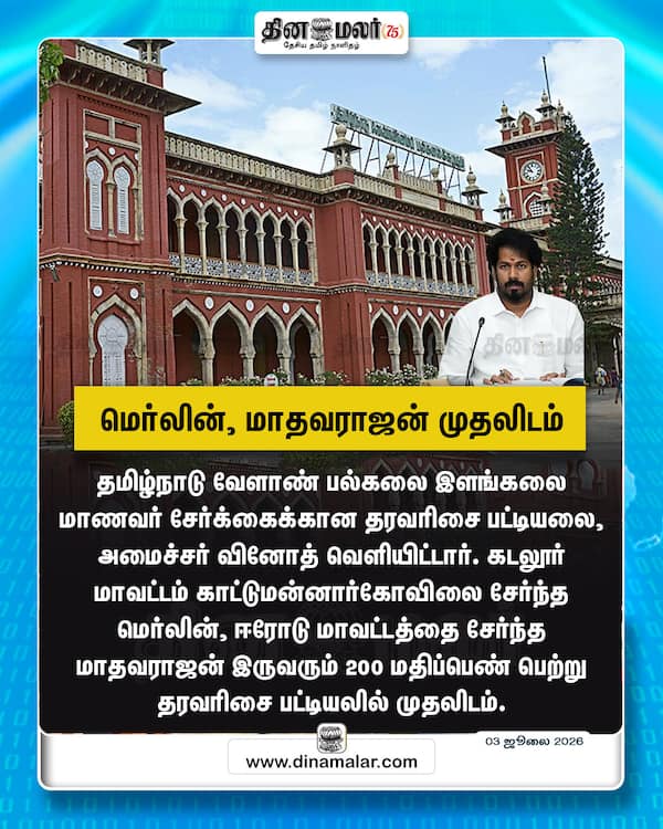மெர்லின் மாதவராஜன் முதலிடம் 
