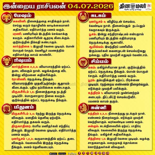 இன்றைய ராசிபலன் ( 04/07/2026 ) 